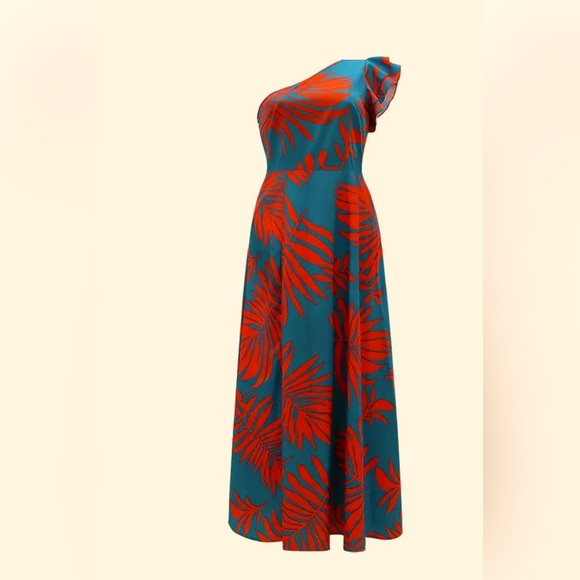 NWT Palm Print Tropical One Shoulder Maxi Dress - Picture 4 of 7